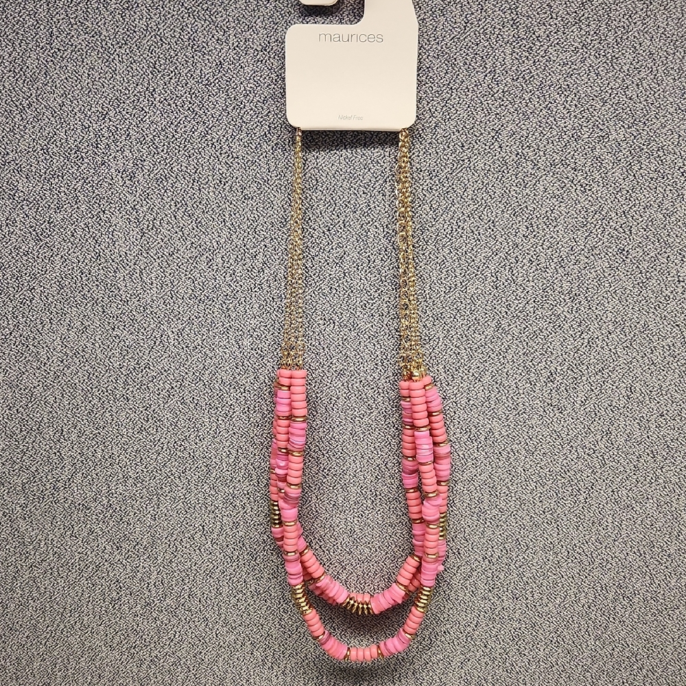 Maurices Hot Pink and Gold 3 Strand Necklace With Extender